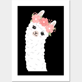 Floral Crown Llama Pink Flowers Posters and Art